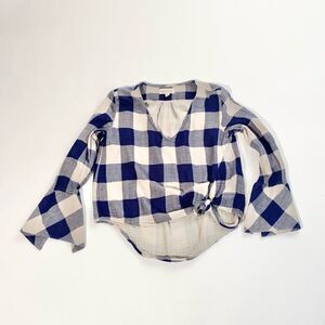 Cloth & Stone blue check tie front gauzy blouse